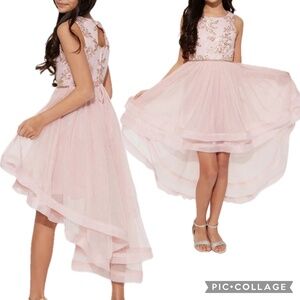 Speechless Big Girl Pink Embroidered Tulle High-Low Formal Dress Size 8